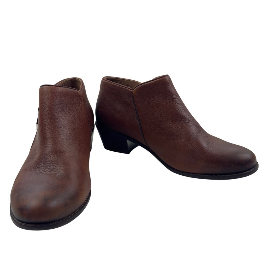 Vionic Jolene Brown Leather Comfort Zip Ankle Bootie Women's Size 8
